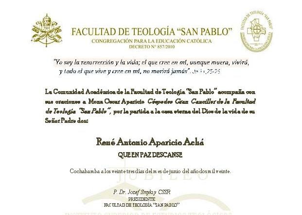 MEMENTO PAPA mons. oscar aparicio