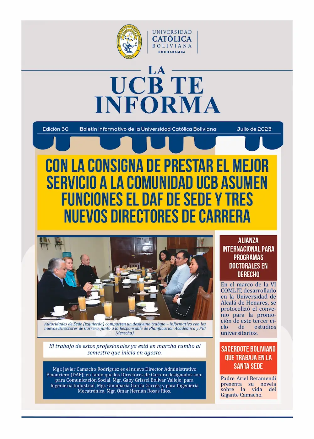 Boletin 30 LA UCB TE INFORMA sede cochabamba