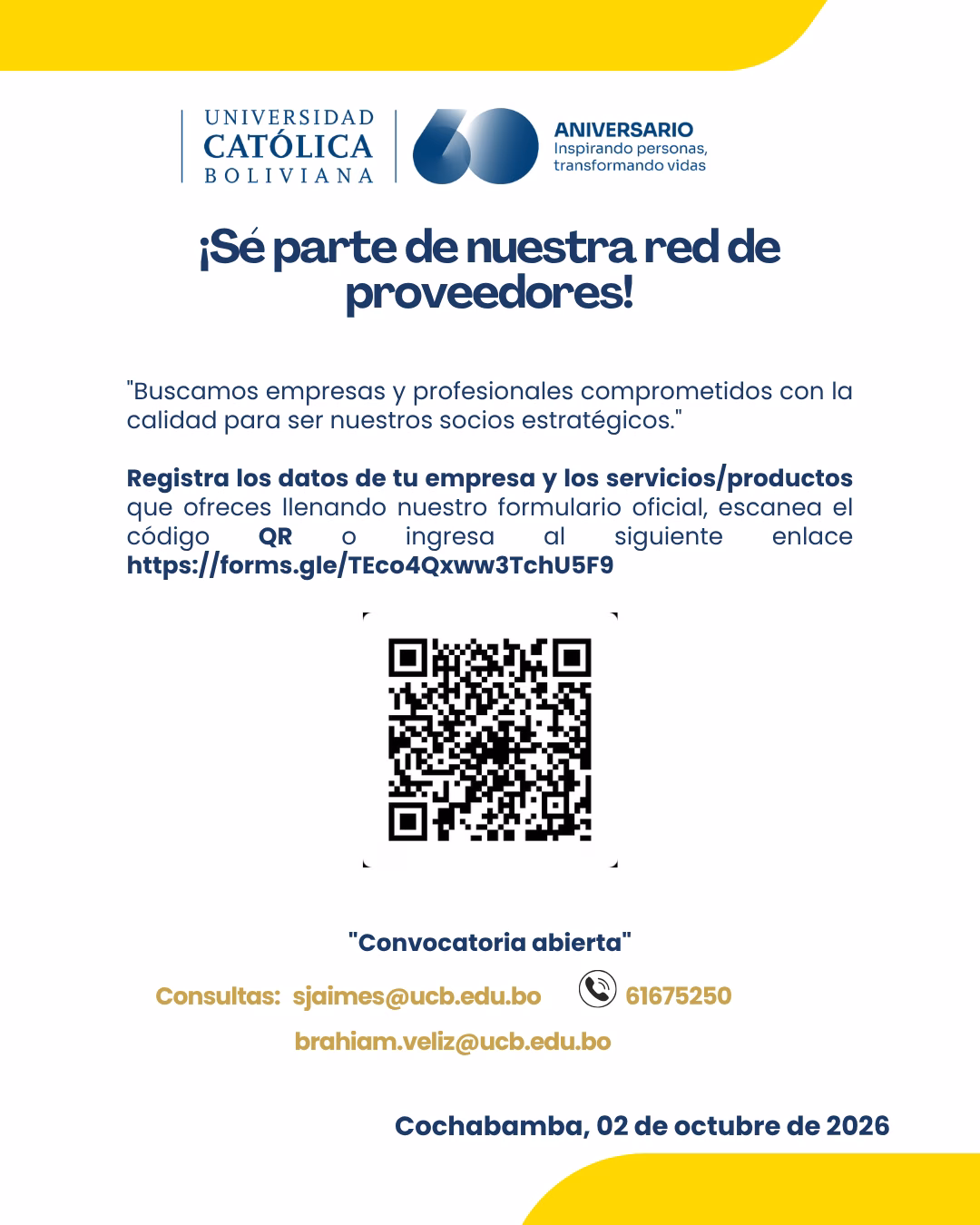 Convocatoria proveedores octubre 2026